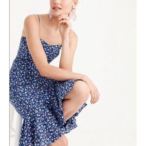J.Crew Dress Midi Floral Size 8 Blue Floral Tiered Blue Liberty Ruffle White